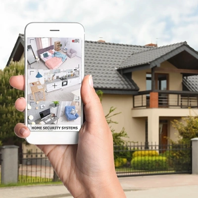 Scranton vivint phone display of cctv live feed in front of a house